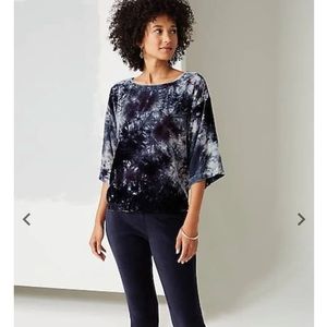 Pure Jill Tie-Dyed Velvet Square-Sleeve Top in deep blue size XL. NWT